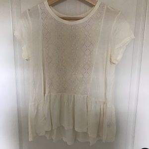 Aerie white tee with lace detail